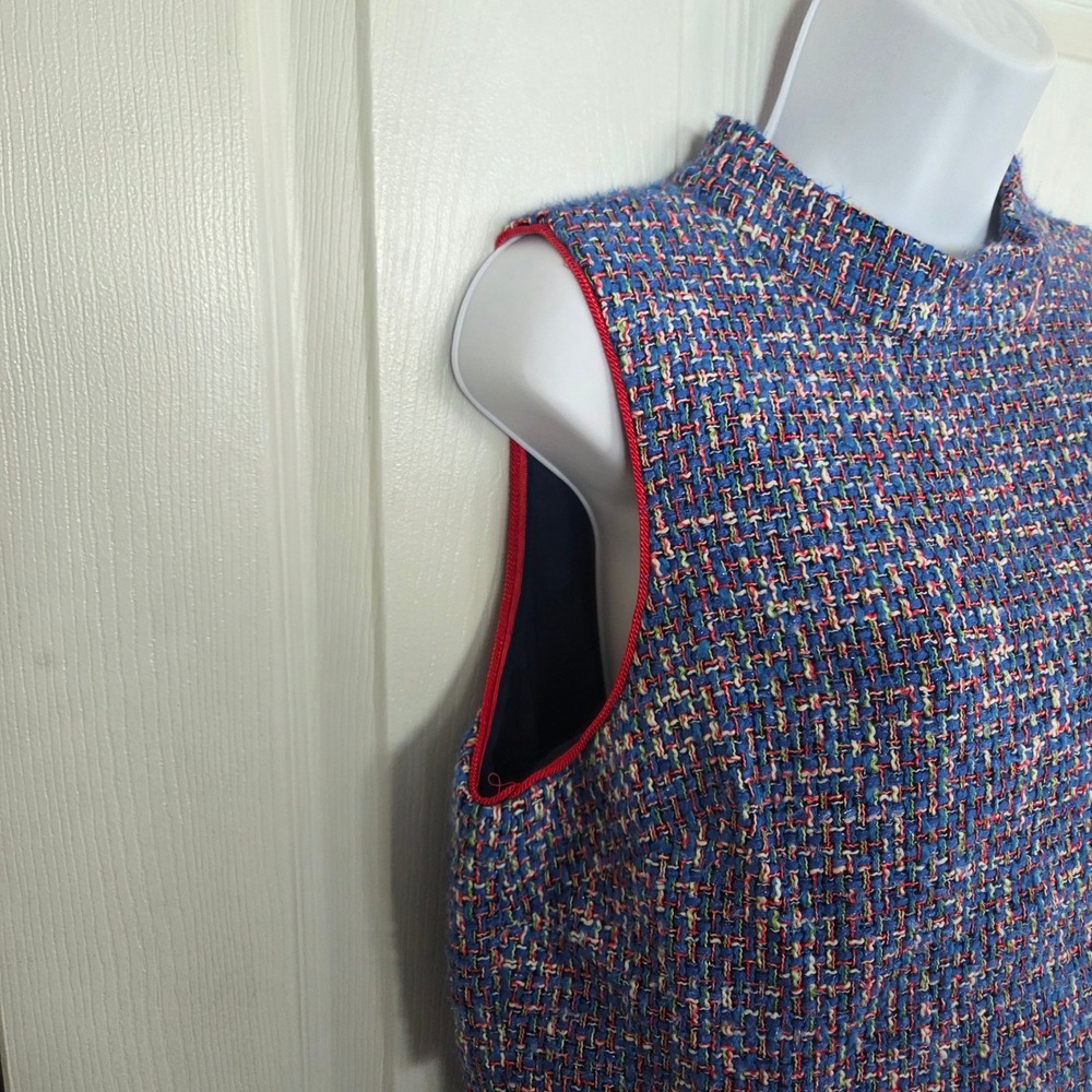 J.Crew Italian Fabric Tweed Mock Neck Sheath Dress Blue Multi 12T Tall Preppy - Picture 2 of 8